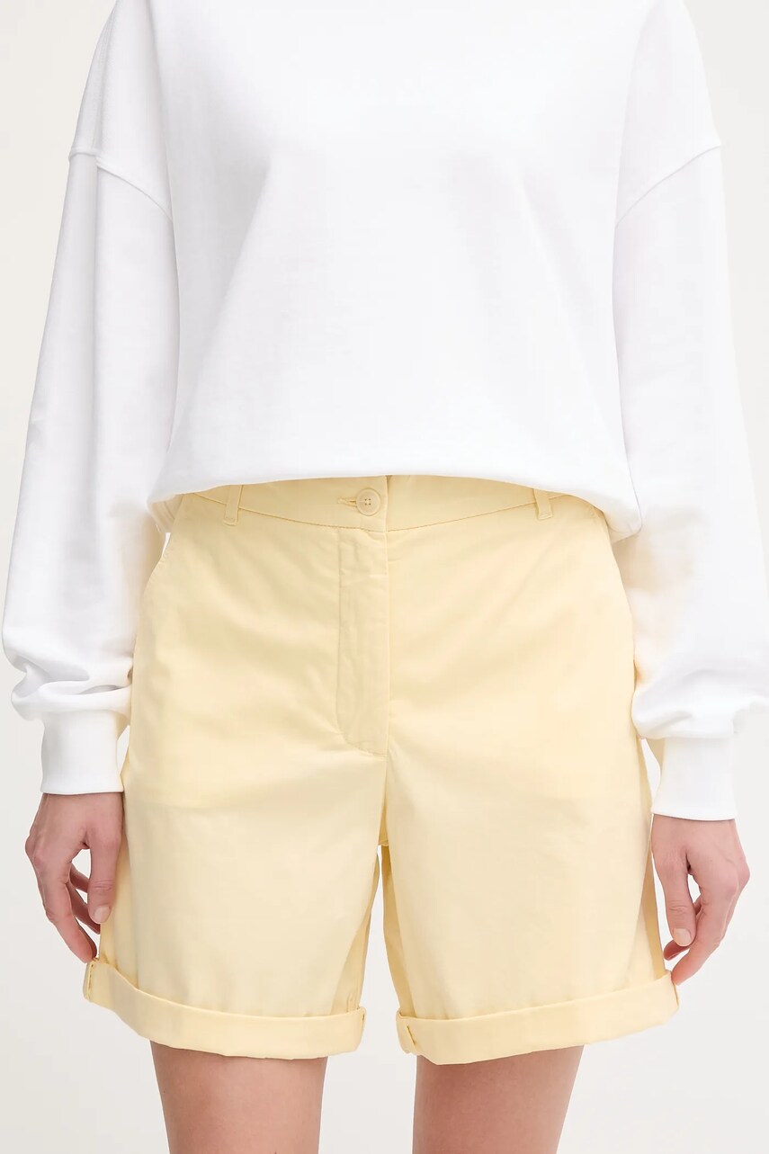 Levně Kraťasy Tommy Hilfiger dámské, žlutá barva, hladké, high waist, WW0WW42457