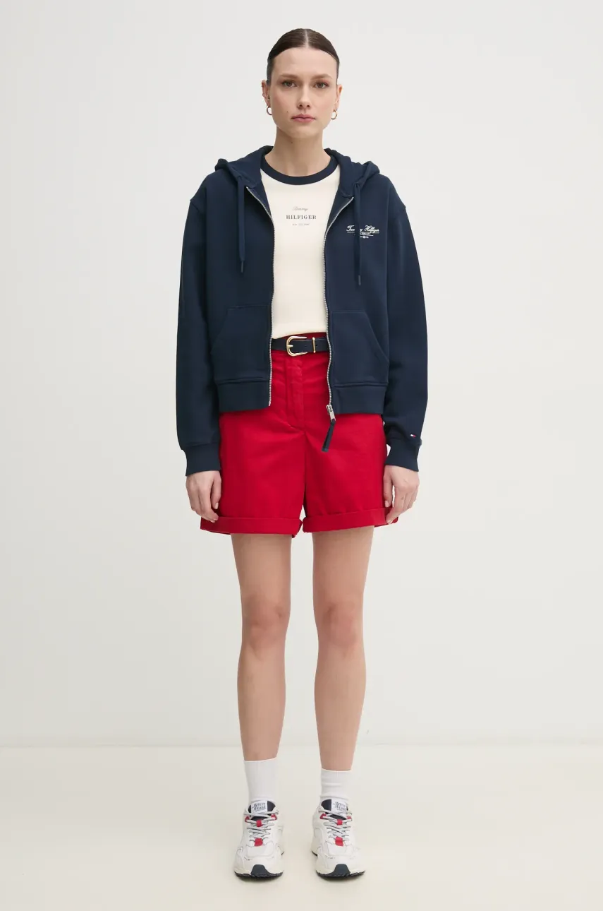Шорты Tommy Hilfiger женские цвет красный однотонные высокая посадка Шорты Tommy Hilfiger женские цвет красный однотонные высокая посадка