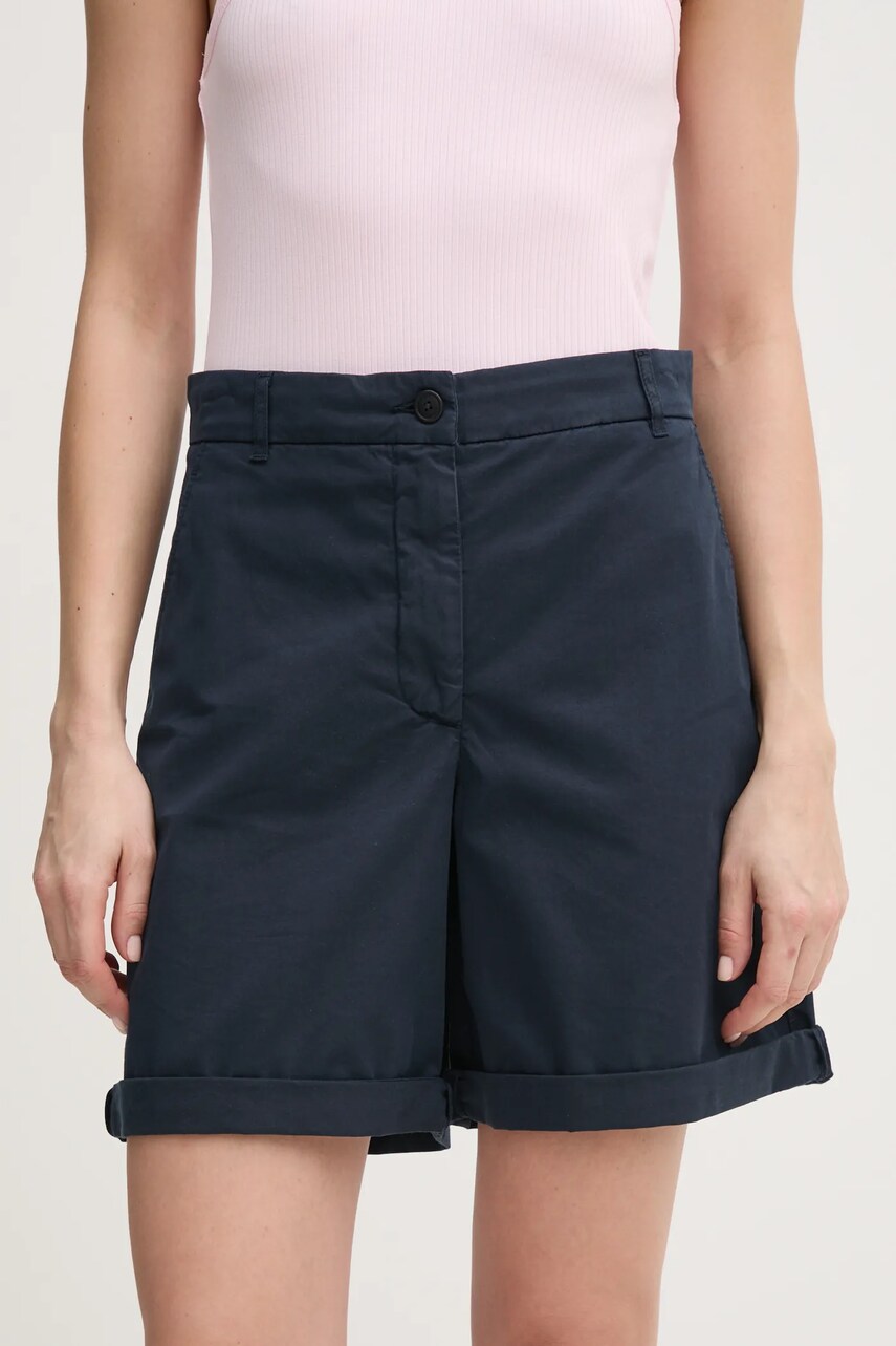 Levně Kraťasy Tommy Hilfiger dámské, tmavomodrá barva, hladké, high waist, WW0WW42457