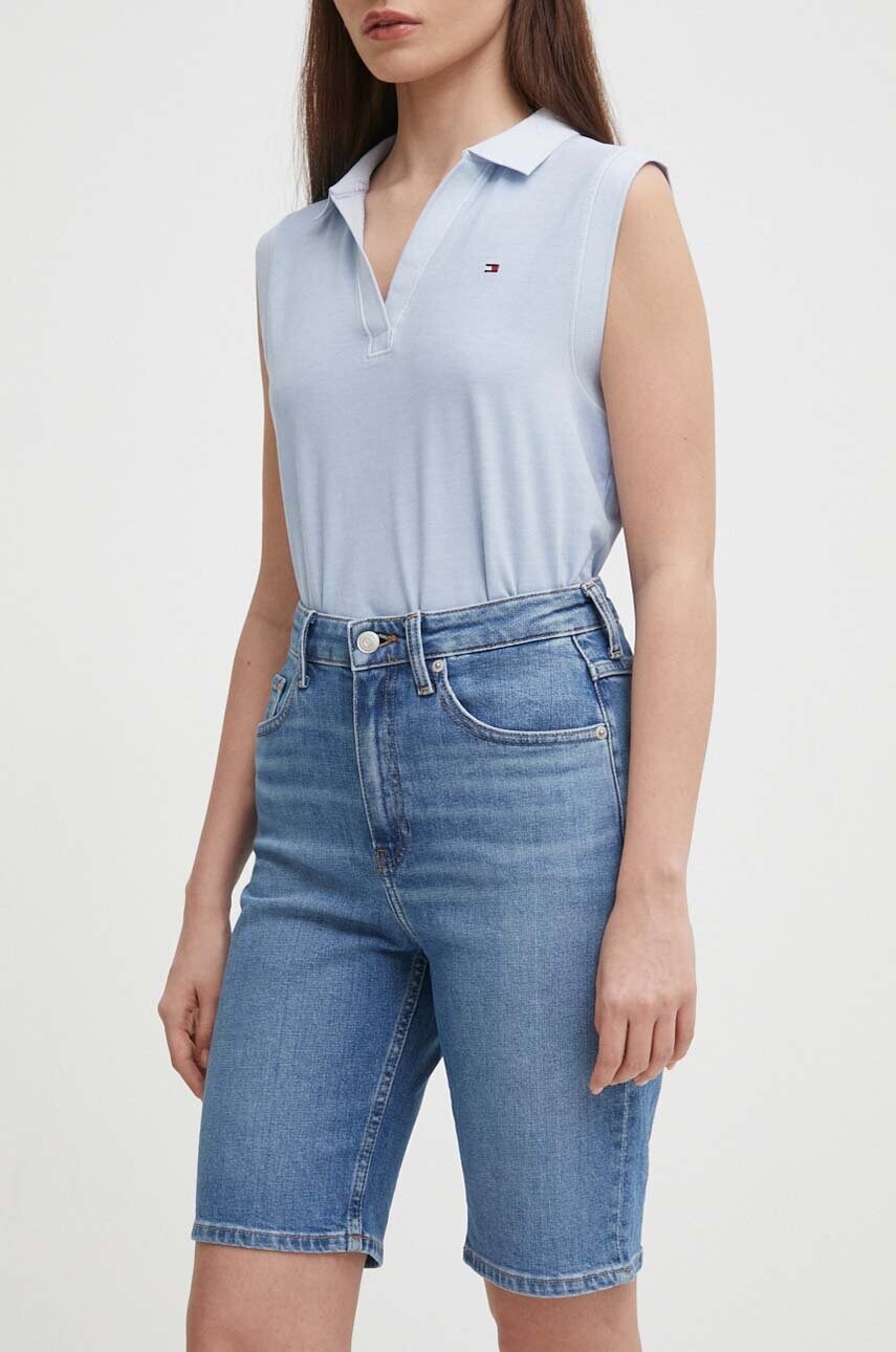 Levně Džínové šortky Tommy Hilfiger dámské, hladké, high waist, WW0WW41323