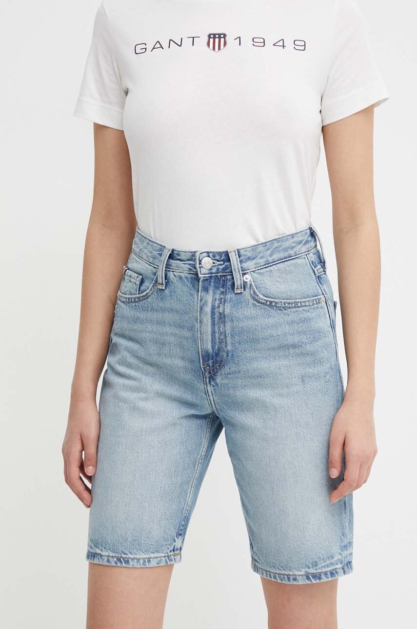 Levně Džínové šortky Tommy Hilfiger dámské, hladké, high waist, WW0WW41326