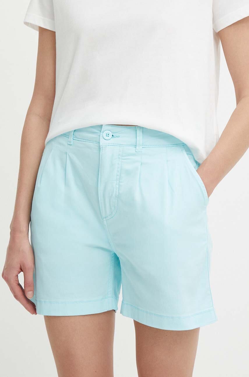 Pepe Jeans pantaloni scurti femei, culoarea turcoaz, neted, high waist