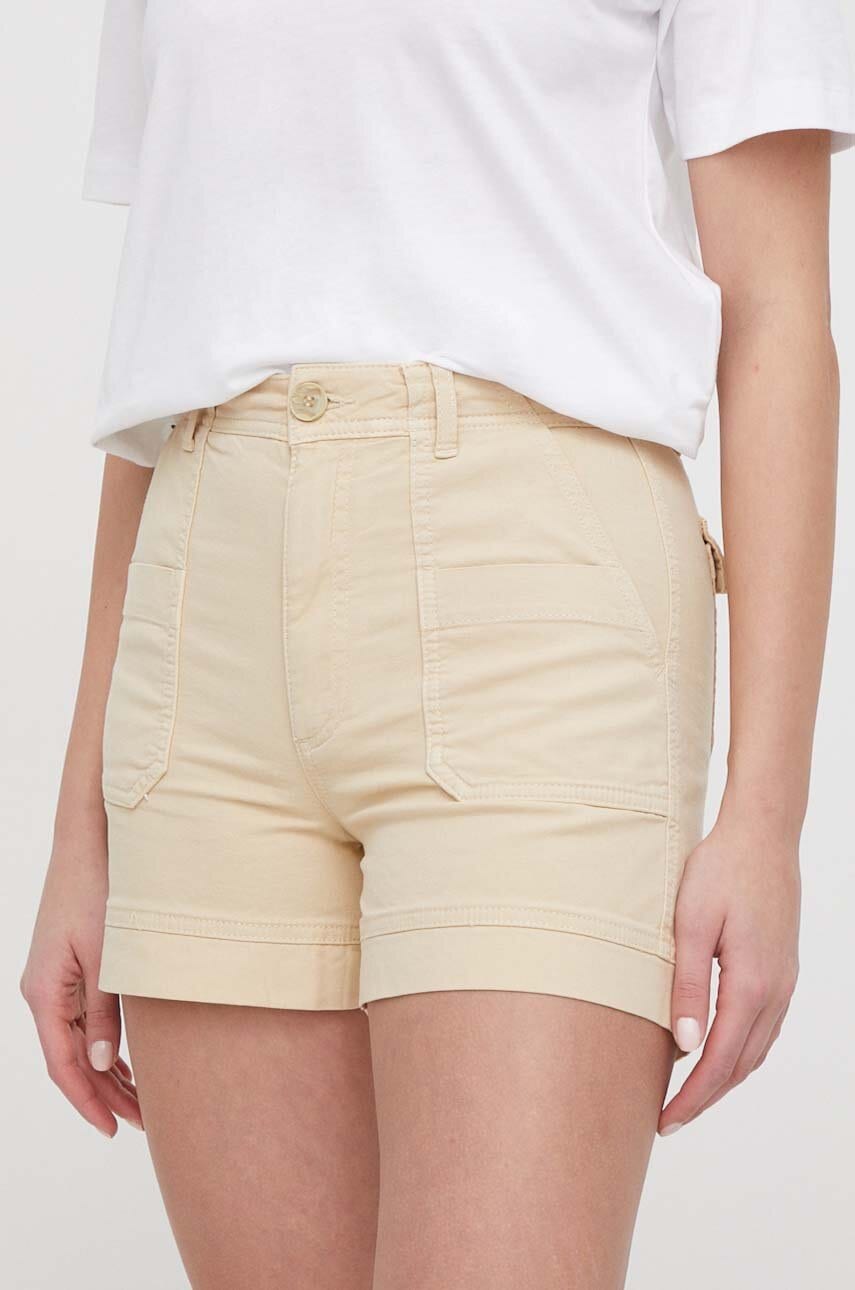 Pepe Jeans pantaloni scurti femei, culoarea bej, neted, high waist