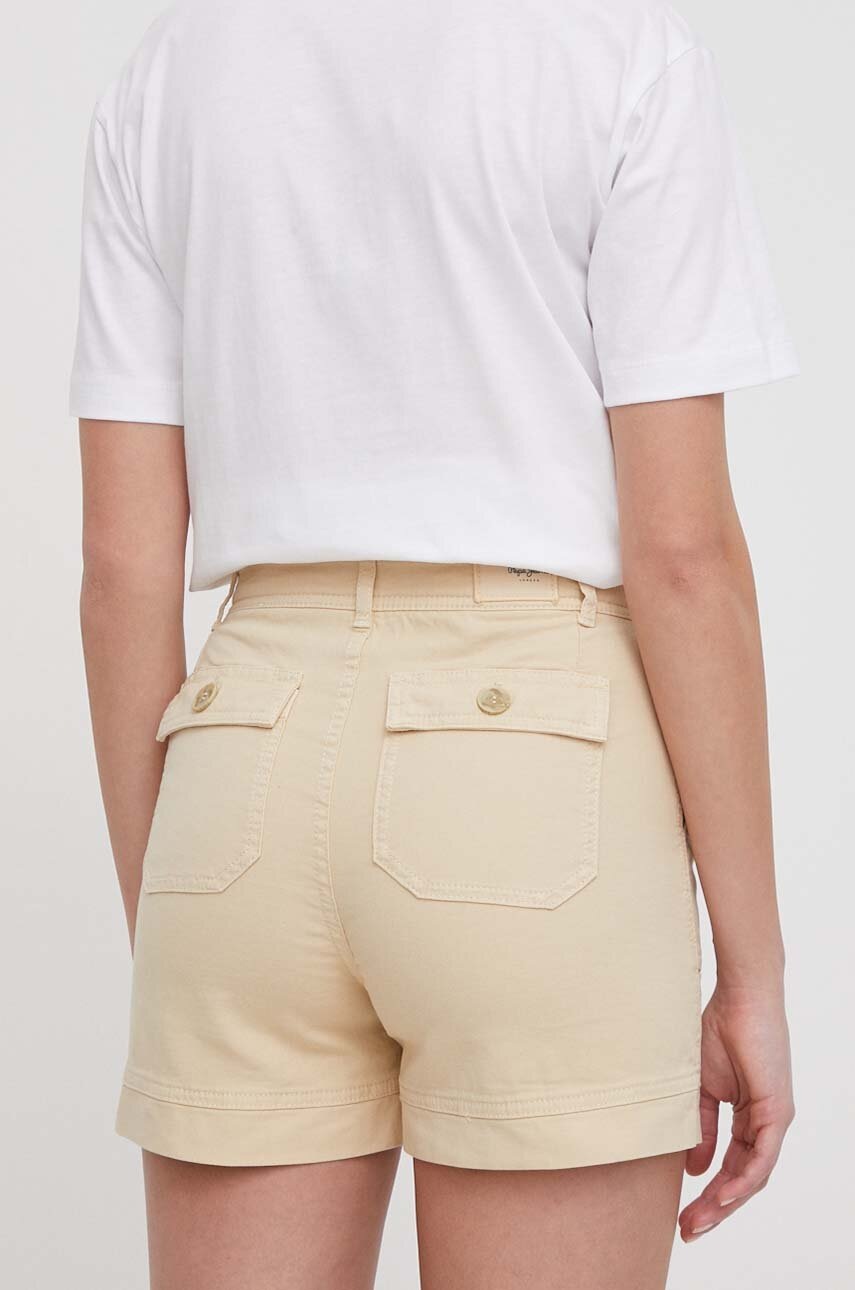 Pepe Jeans rövidnadrág női, bézs, sima, magas derekú termék 2. képe
