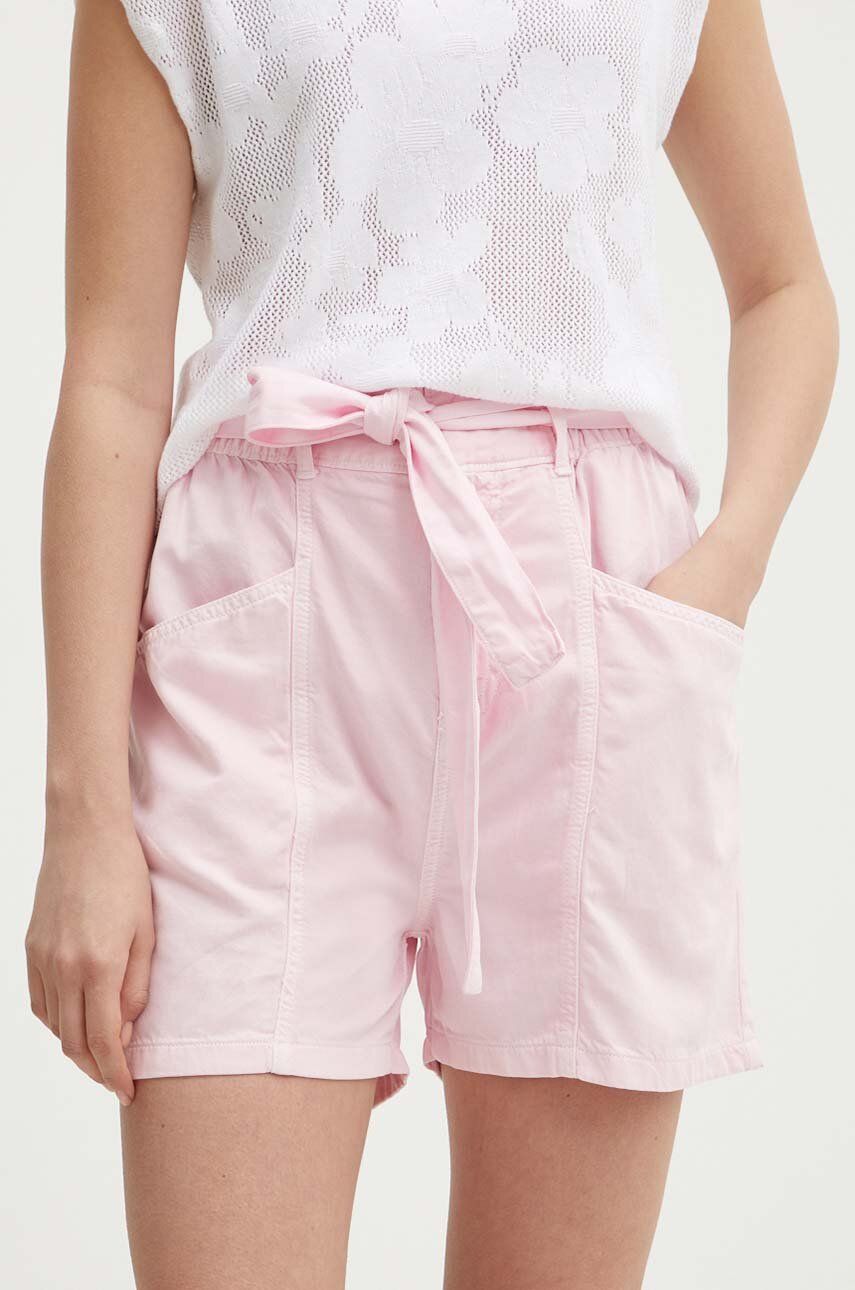 Pepe Jeans pantaloni scurti VALLE femei, culoarea roz, neted, high waist, PL801097