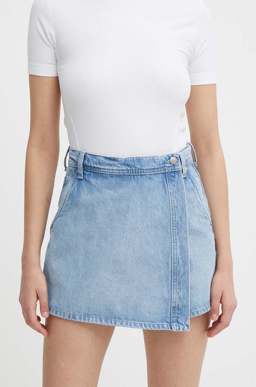 Levně Džínová kalhotová sukně Pepe Jeans high waist