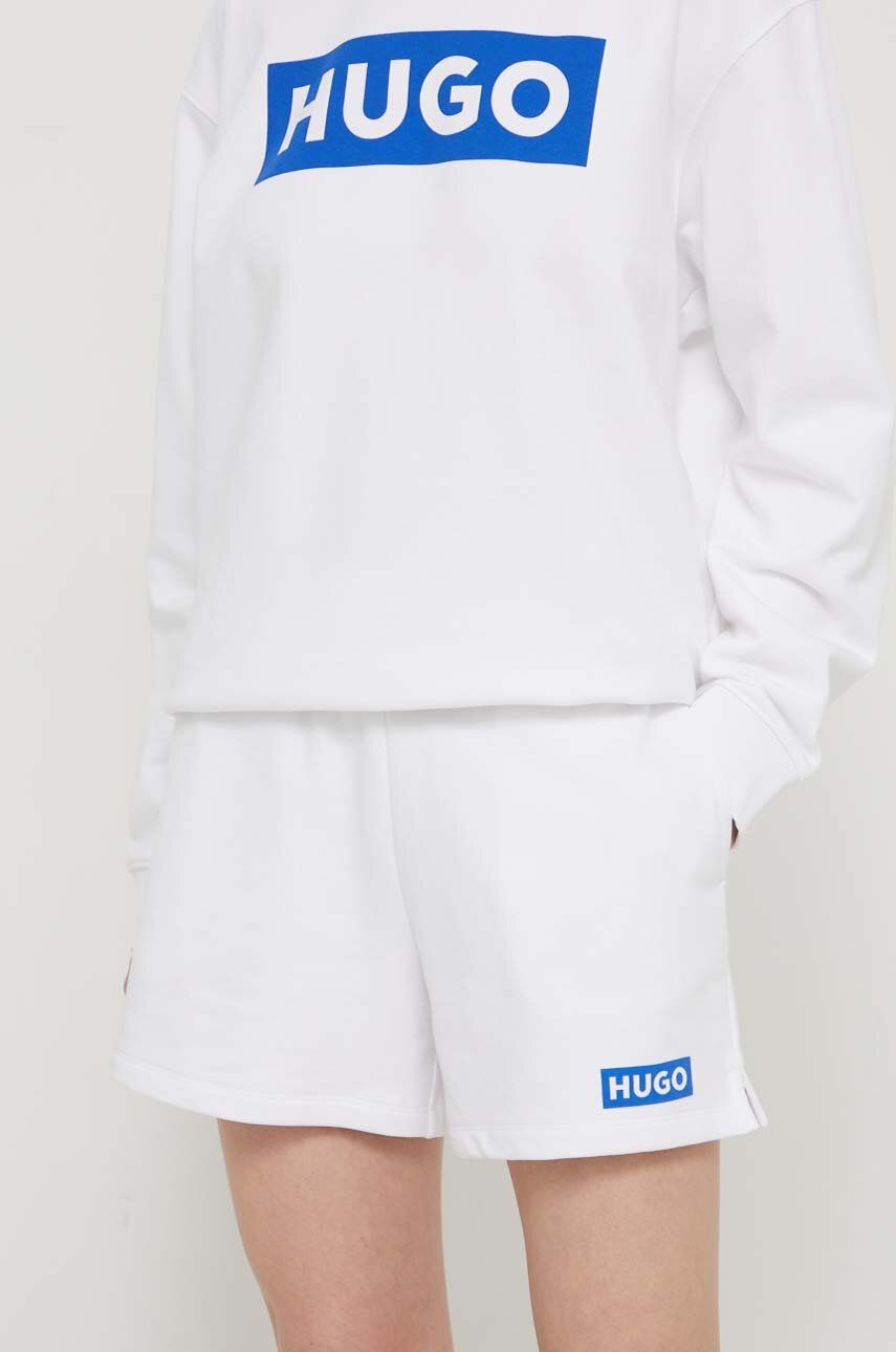HUGO Blue pantaloni scurți din bumbac culoarea alb, cu imprimeu, high waist 50515824