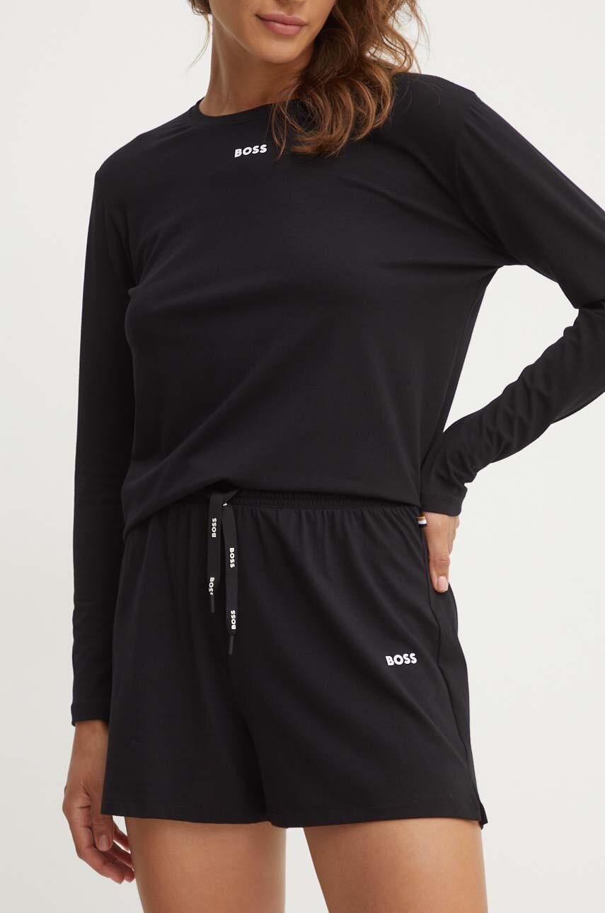 Levně Šortky BOSS černá barva, high waist
