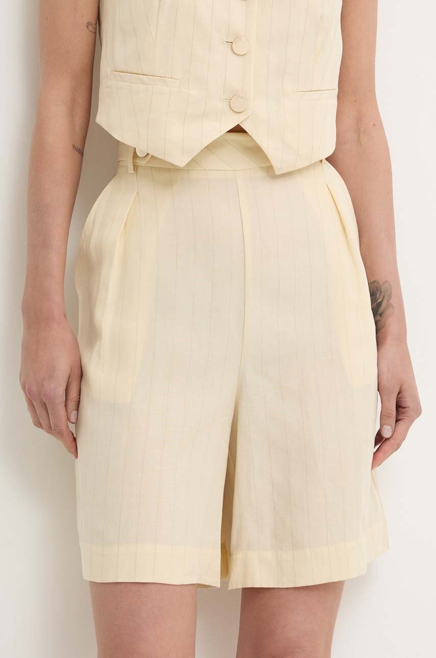 Šortky s příměsí lnu Liu Jo béžová barva, high waist