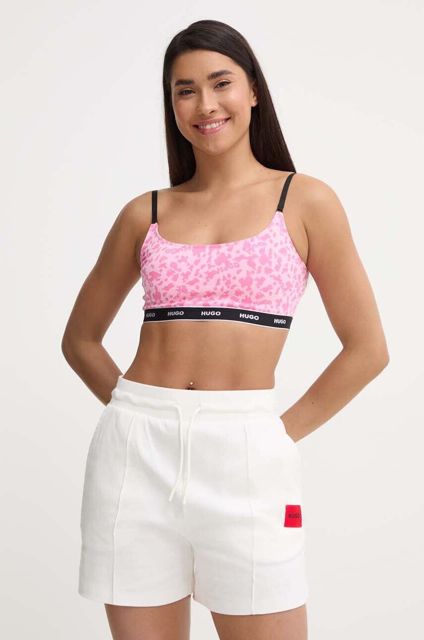 HUGO pantaloni scurți din bumbac culoarea bej, uni, high waist, 50514867