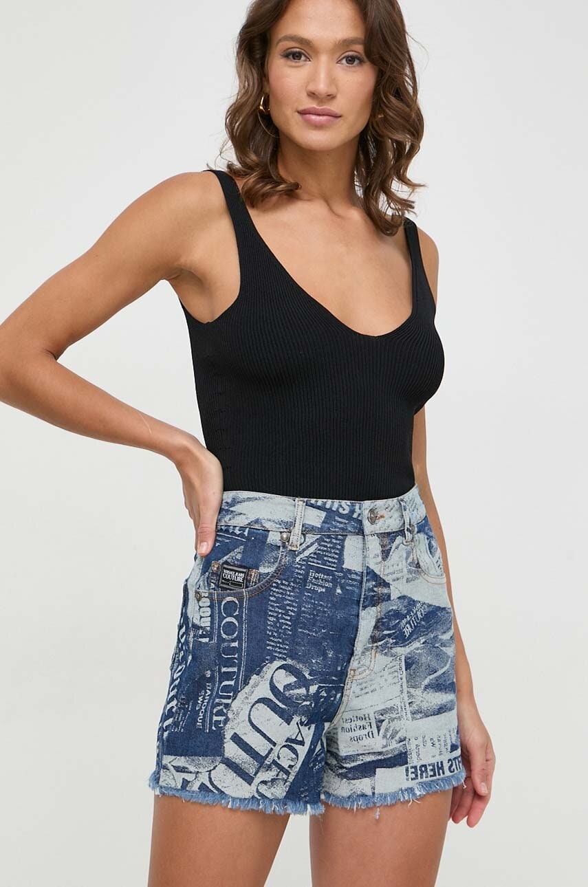 Versace Jeans Couture pantaloni scurti jeans femei, modelator, high waist Versace Jeans Couture pantaloni scurti jeans femei, modelator, high waist