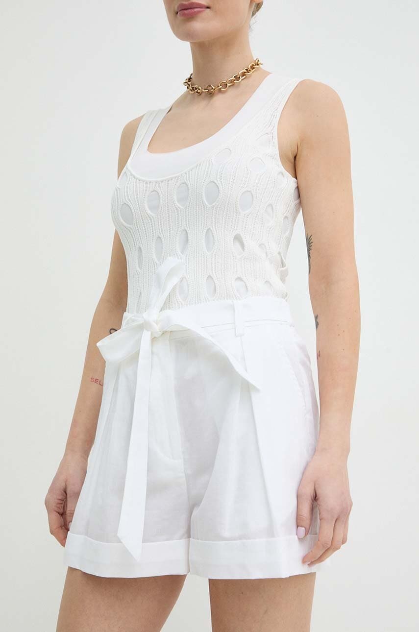 Levně Šortky s příměsí lnu Pinko bílá barva, high waist, 101924 A1LC