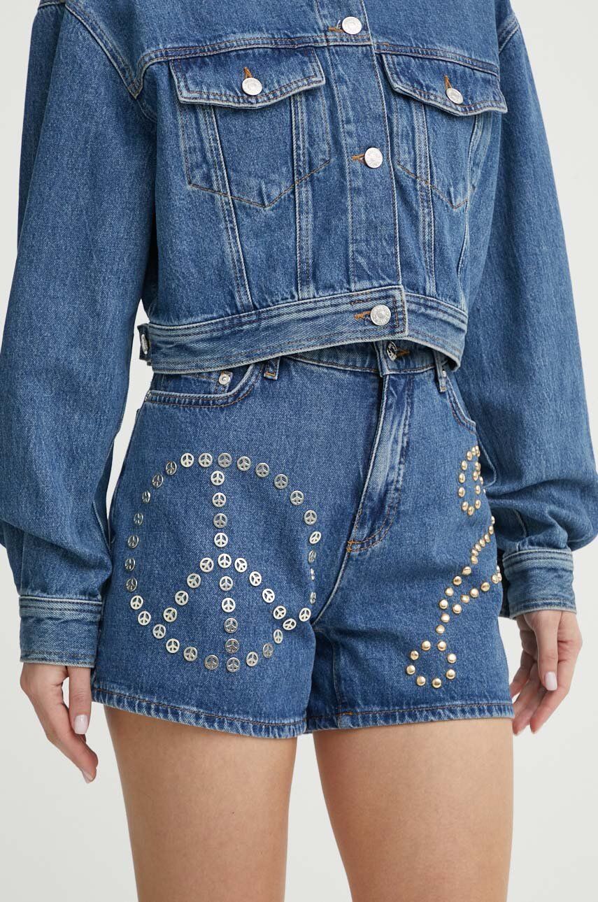 Levně Džínové šortky Moschino Jeans dámské, s aplikací, high waist