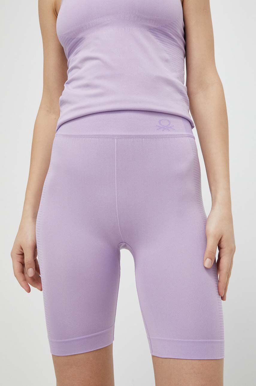 United Colors of Benetton pantaloni scurti femei, culoarea violet, neted, high waist