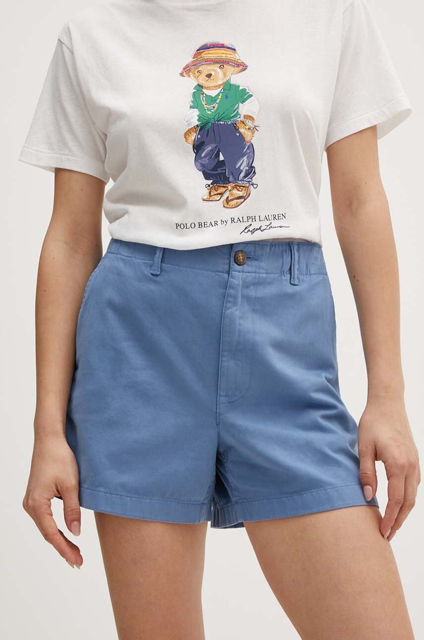 

Памучен къс панталон Polo Ralph Lauren в синьо с изчистен дизайн с висока талия 211939691, Син