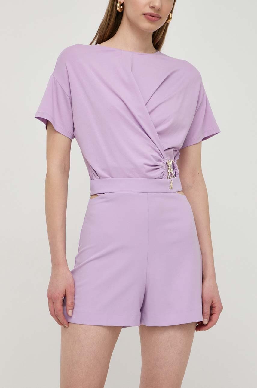 Levně Kraťasy Patrizia Pepe dámské, fialová barva, hladké, high waist, 2P1594 A049