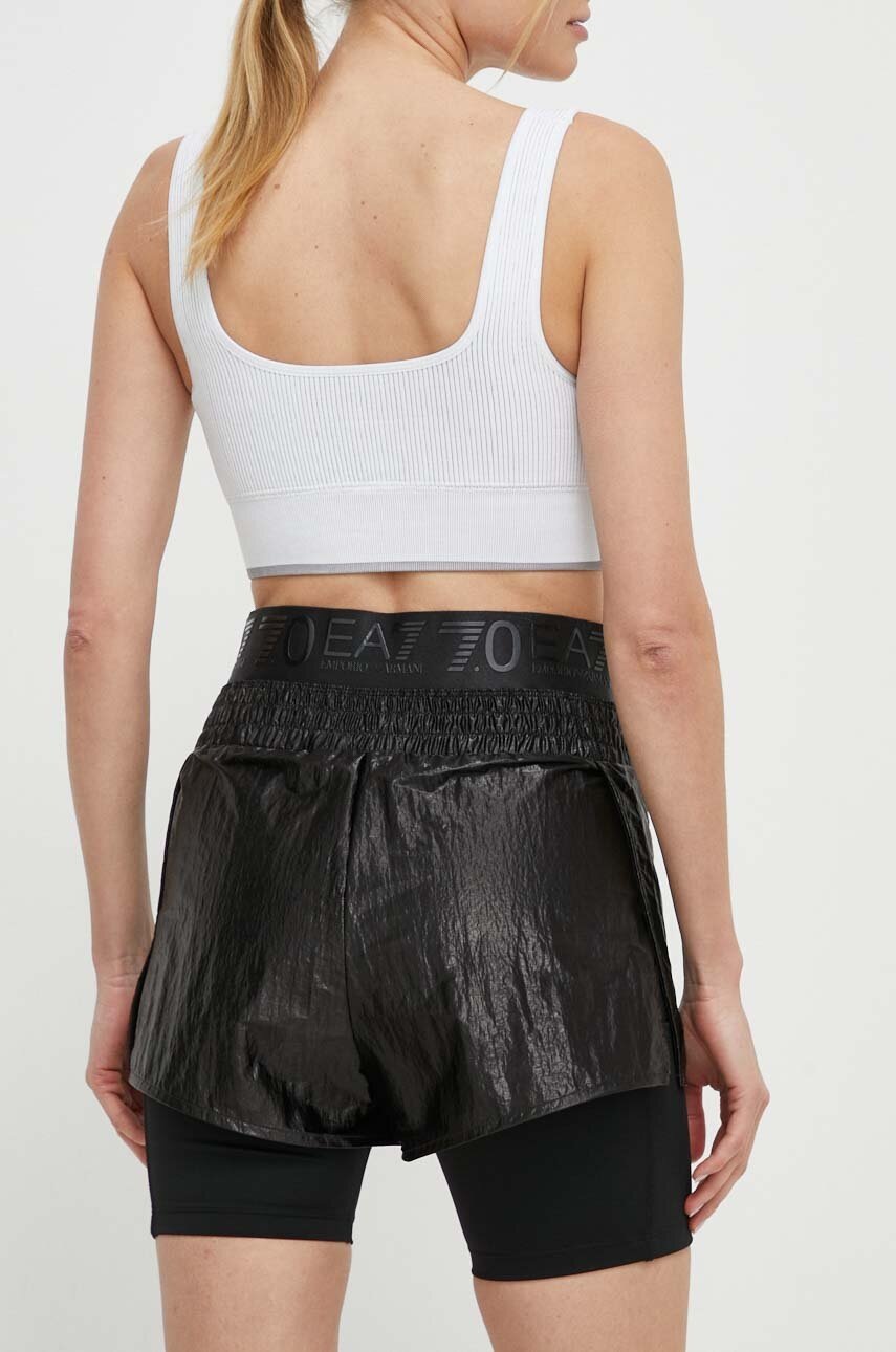 EA7 Emporio Armani rövidnadrág női, fekete, sima, magas derekú termék 2. képe