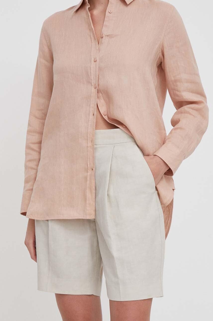 Levně Šortky s příměsí lnu Calvin Klein béžová barva, high waist, K20K206671