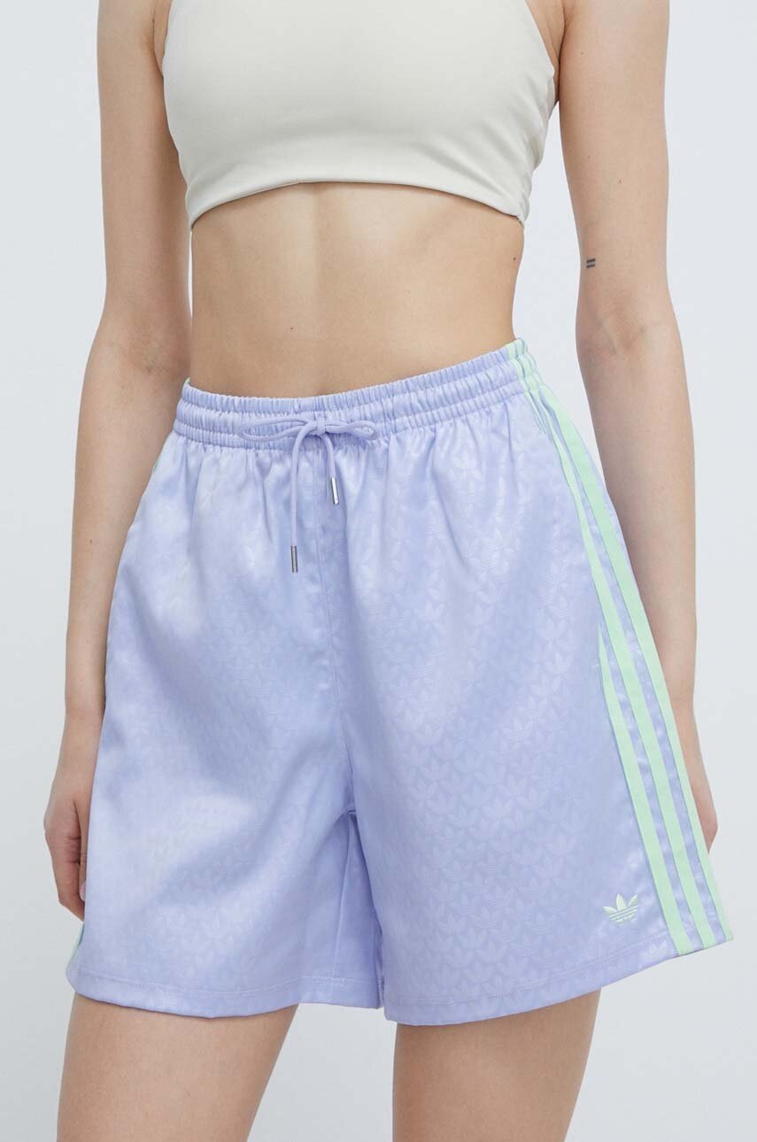 adidas Originals pantaloni scurti femei, culoarea violet, modelator, high waist, IS3850