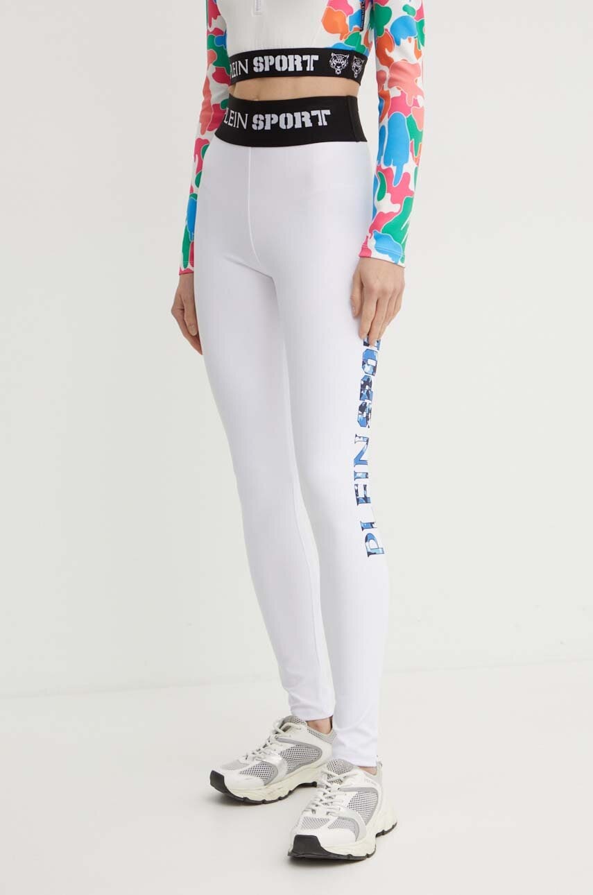 PLEIN SPORT colanti femei, culoarea alb, modelator PLEIN SPORT colanti femei, culoarea alb, modelator