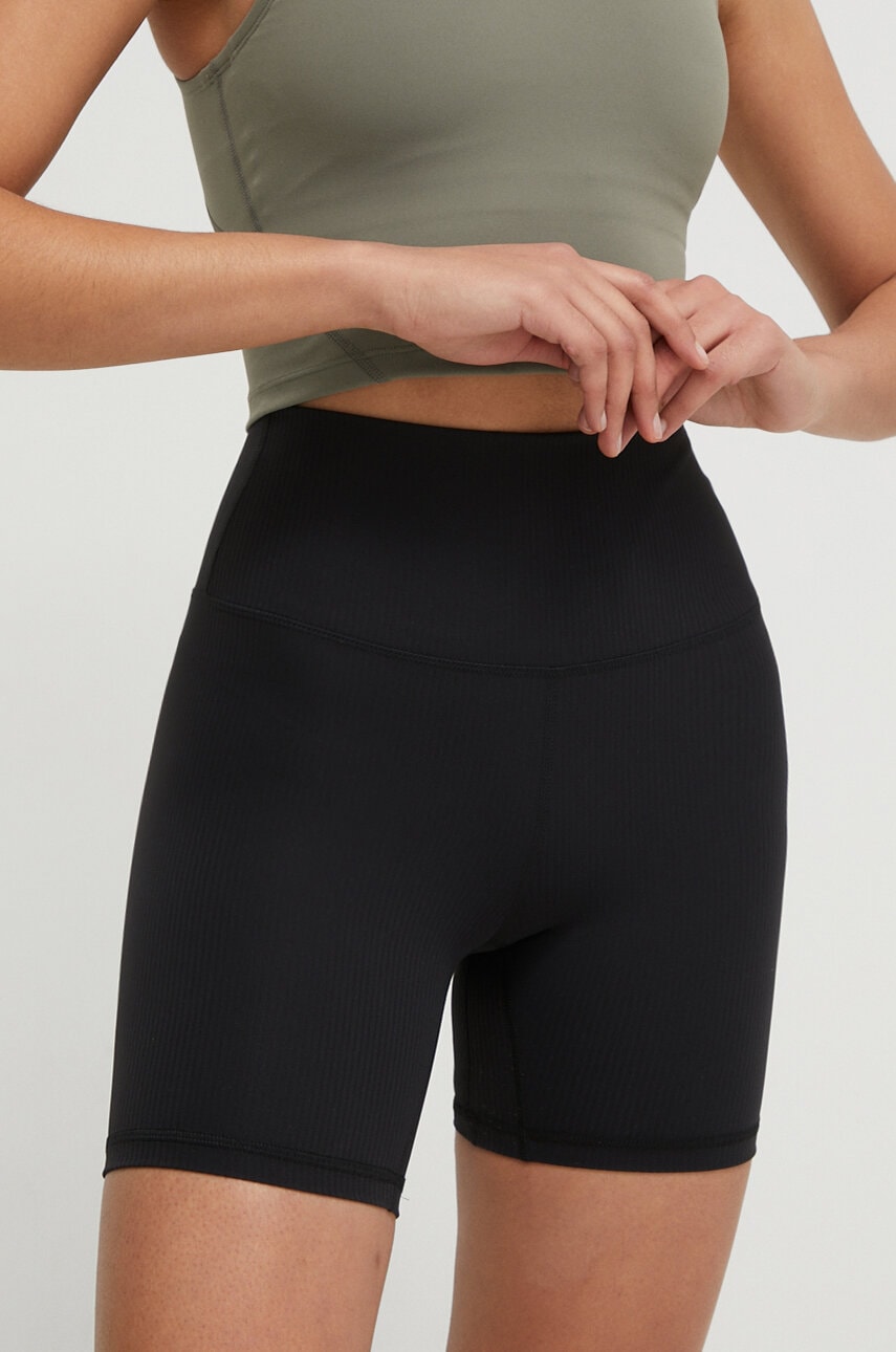 Joy in me pantaloni scurți de yoga Ribbed culoarea negru, neted, high waist