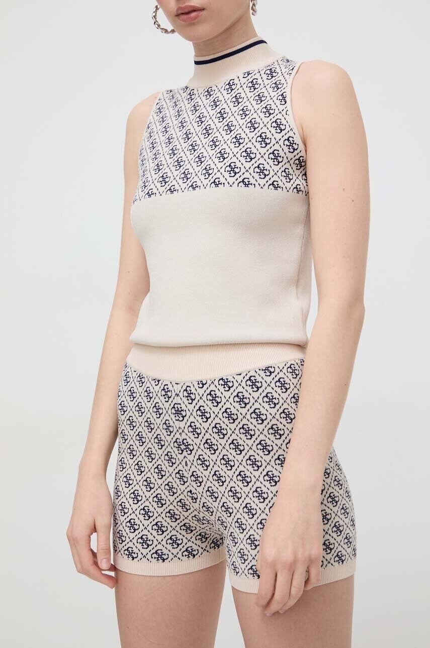 Levně Kraťasy Guess LISE dámské, béžová barva, vzorované, high waist, W4GZ32 Z37K0