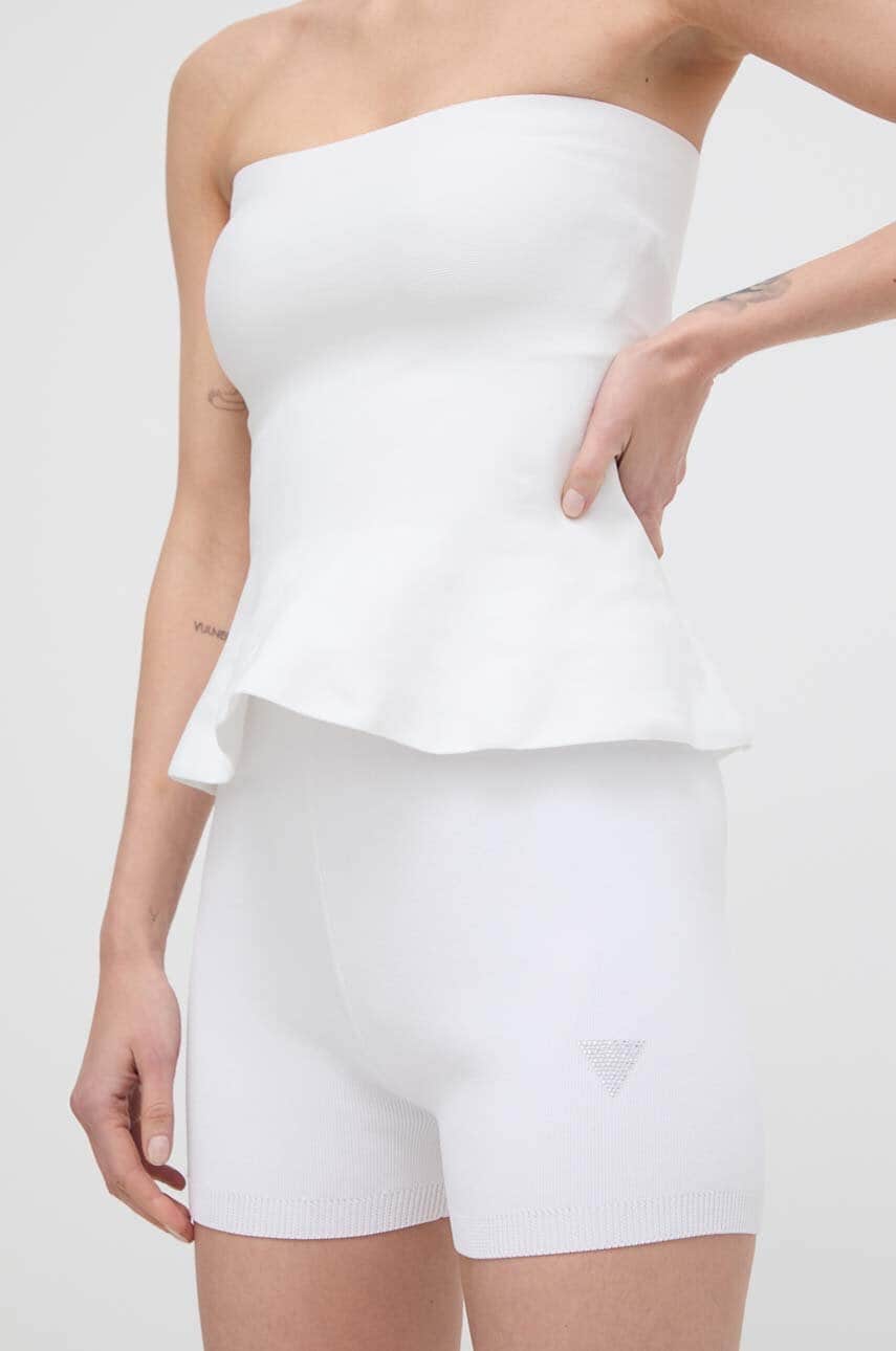 Levně Kraťasy Guess ALEXIA dámské, bílá barva, s aplikací, high waist, W4GZ25 Z3F40