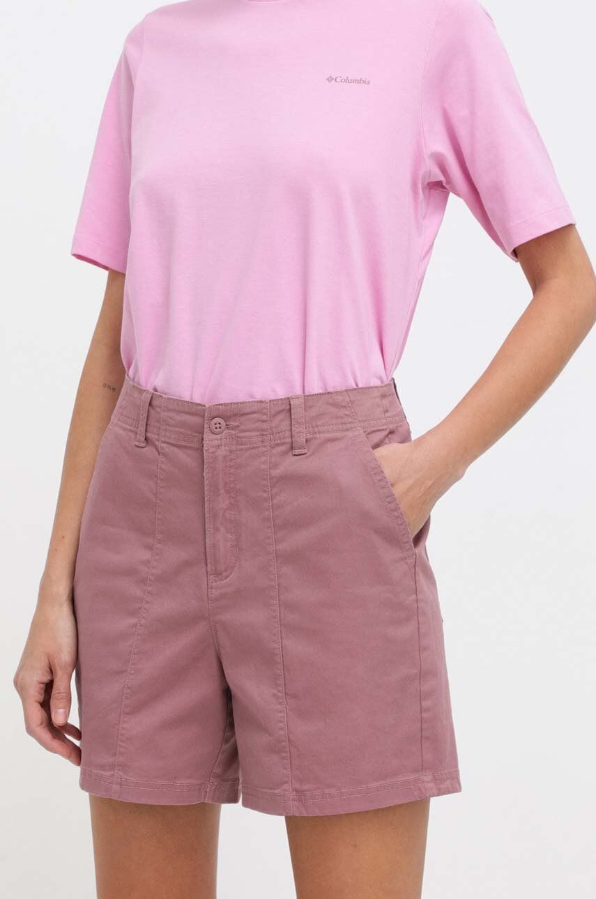 Columbia pantaloni scurți Calico Basin femei, culoarea roz, uni, high waist 2073211