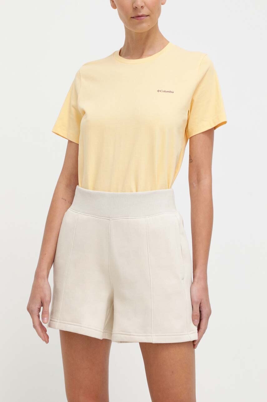 Levně Kraťasy Columbia Lodge dámské, béžová barva, hladké, high waist, 2073461