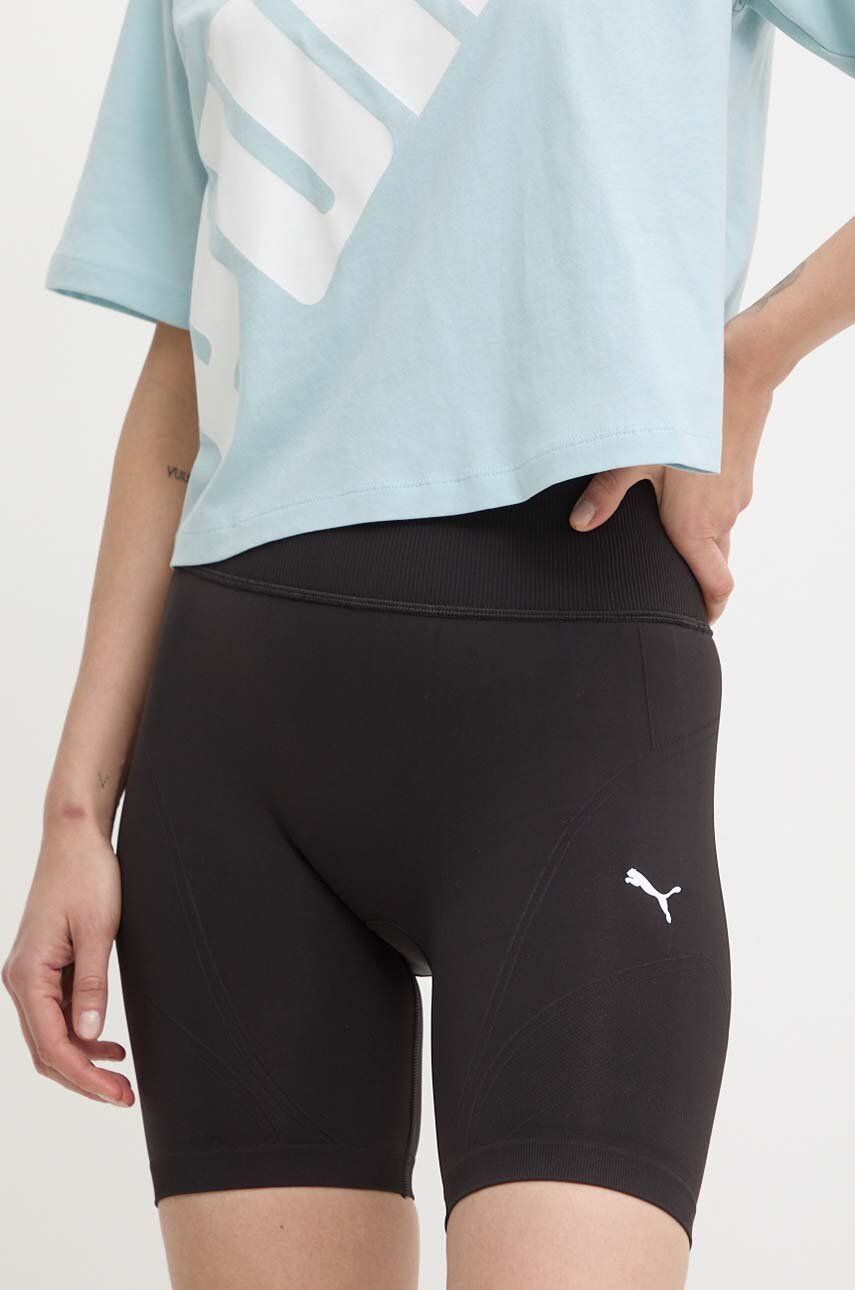 Puma pantaloni scurți de antrenament Shapelux Seamless culoarea negru, neted, high waist, 524386
