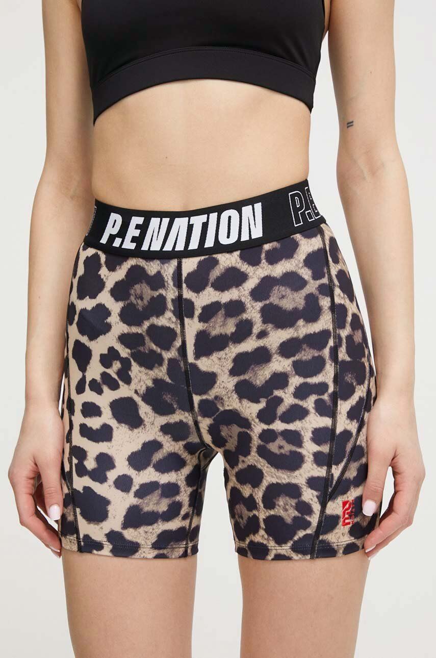 P.E Nation pantaloni scurți de antrenament Downforce culoarea bej, modelator, high waist