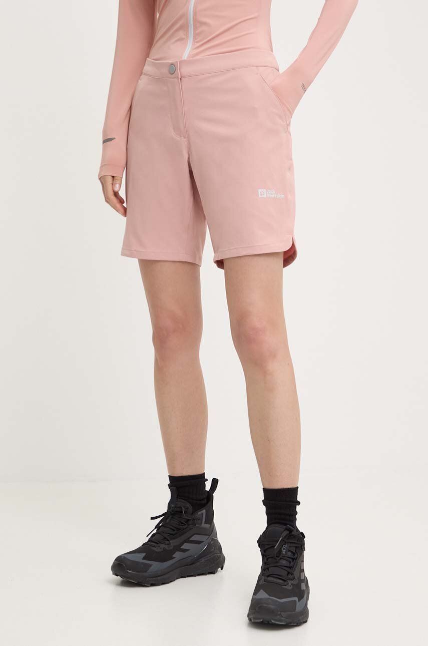 Jack Wolfskin pantaloni scurți outdoor Hiking Alpine culoarea roz, neted, medium waist