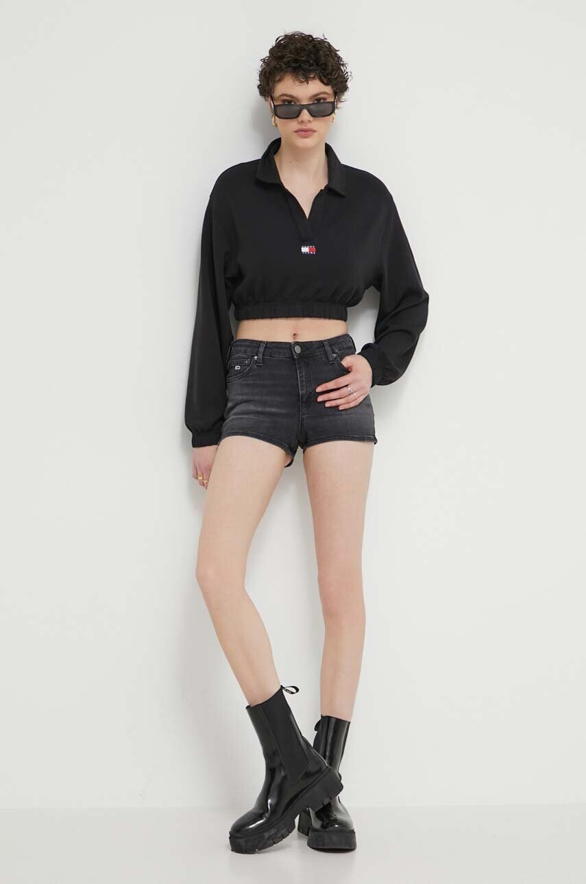 Джинсові шорти Tommy Jeans жіночі колір чорний однотонні висока посадка DW0DW17649