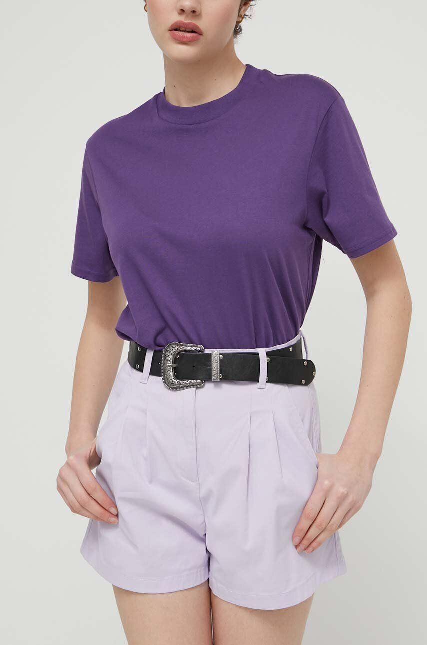 Tommy Jeans pantaloni scurți femei, culoarea violet, uni, high waist, DW0DW17775