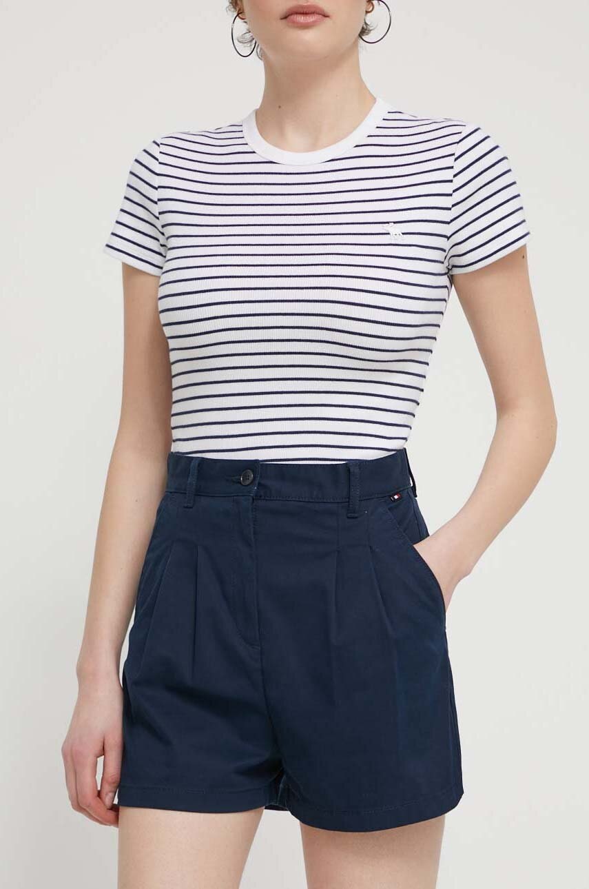 Tommy Jeans pantaloni scurți femei, culoarea bleumarin, uni, high waist, DW0DW17775