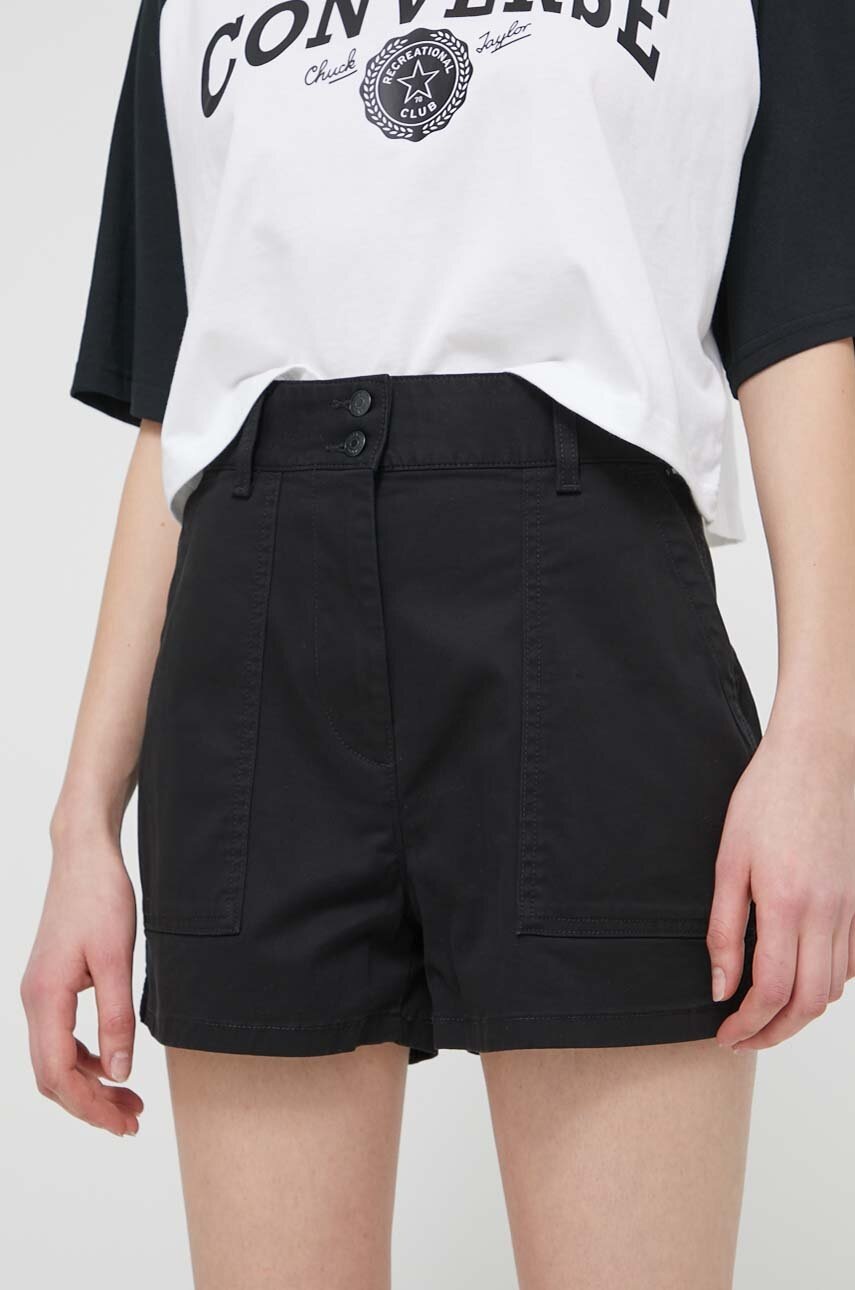 Tommy Jeans pantaloni scurți femei, culoarea negru, uni, high waist DW0DW17776