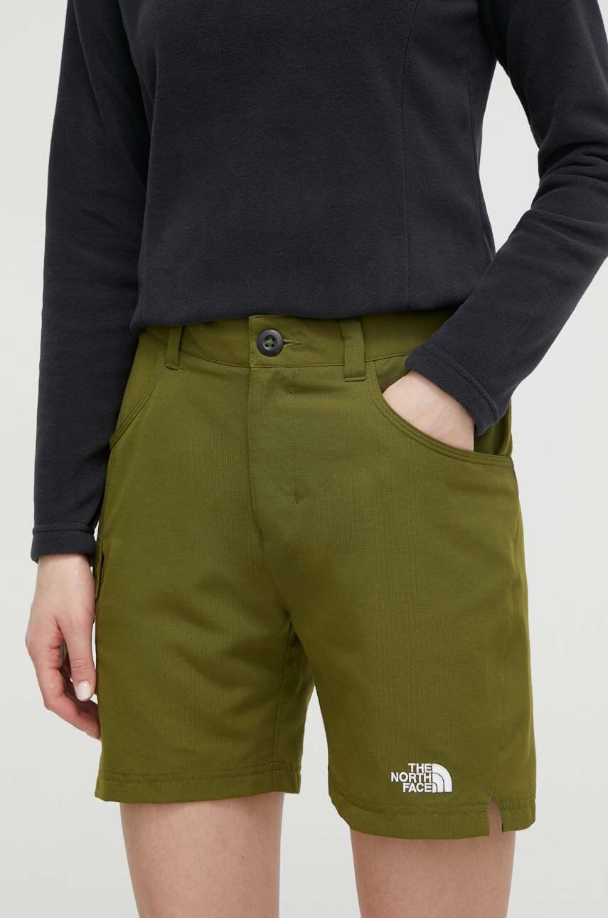 The North Face pantaloni scurți outdoor Horizon culoarea verde, neted, high waist