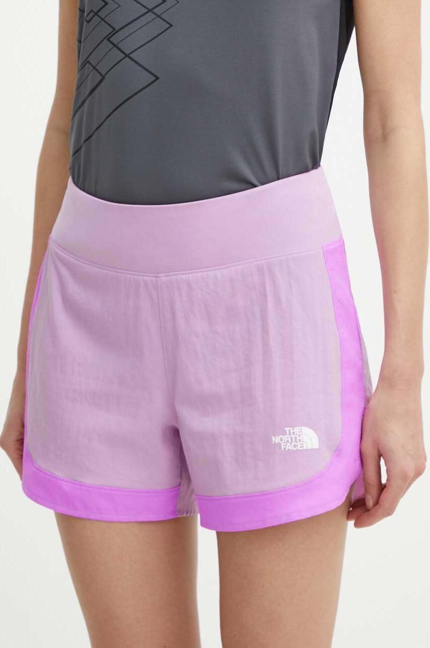 The North Face pantaloni scurti sport Sunriser femei, culoarea violet, modelator, high waist, NF0A88SETOW1