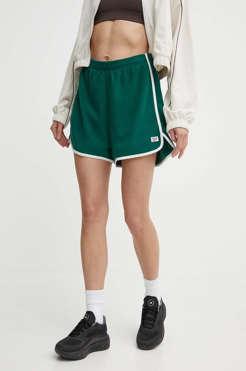 Reebok Classic pantaloni scurti Retro Court femei, culoarea verde, neted, high waist, 100075521