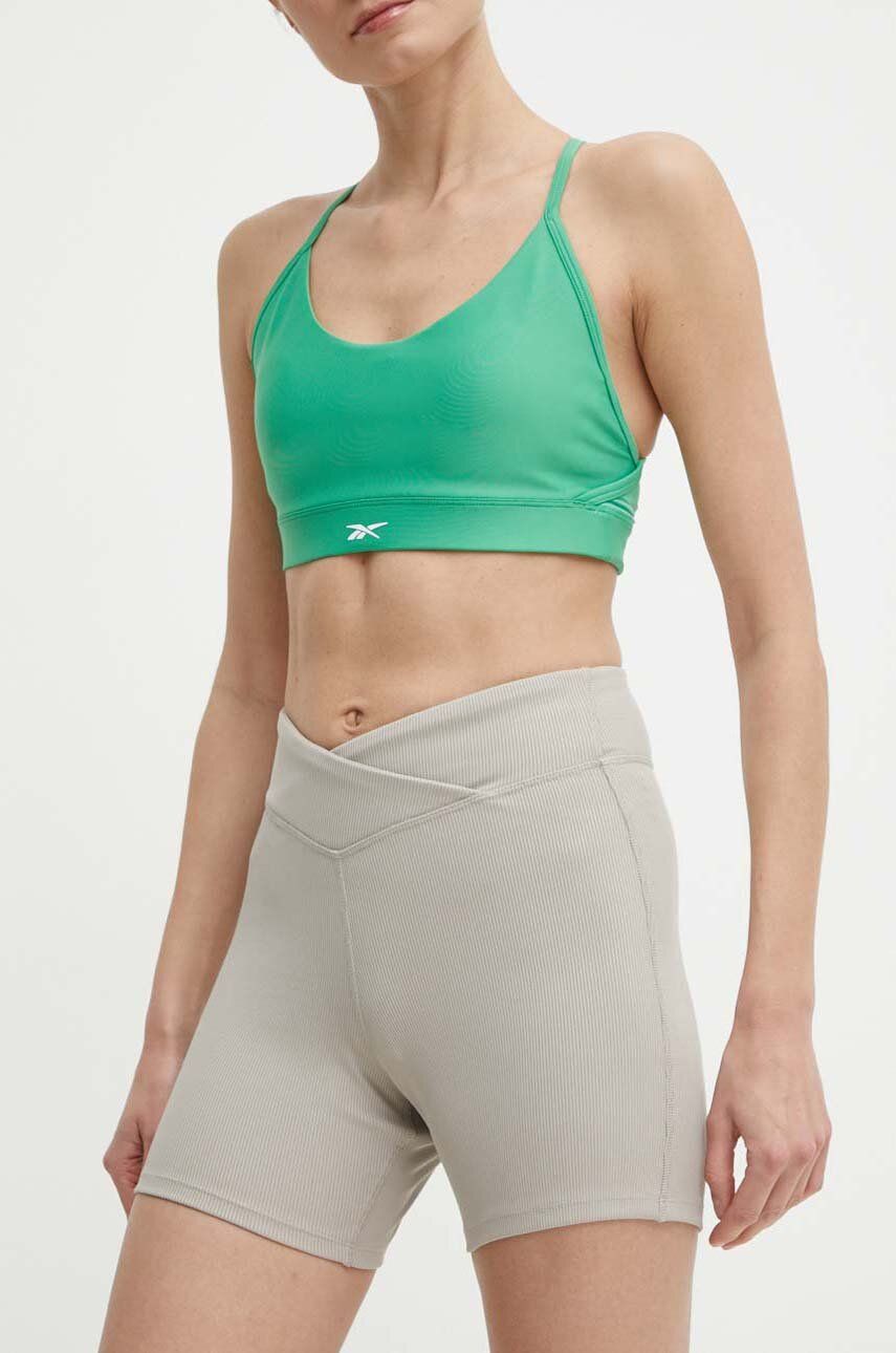 Reebok pantaloni scurți de yoga Lux Collection culoarea gri, neted, medium waist, 100076342