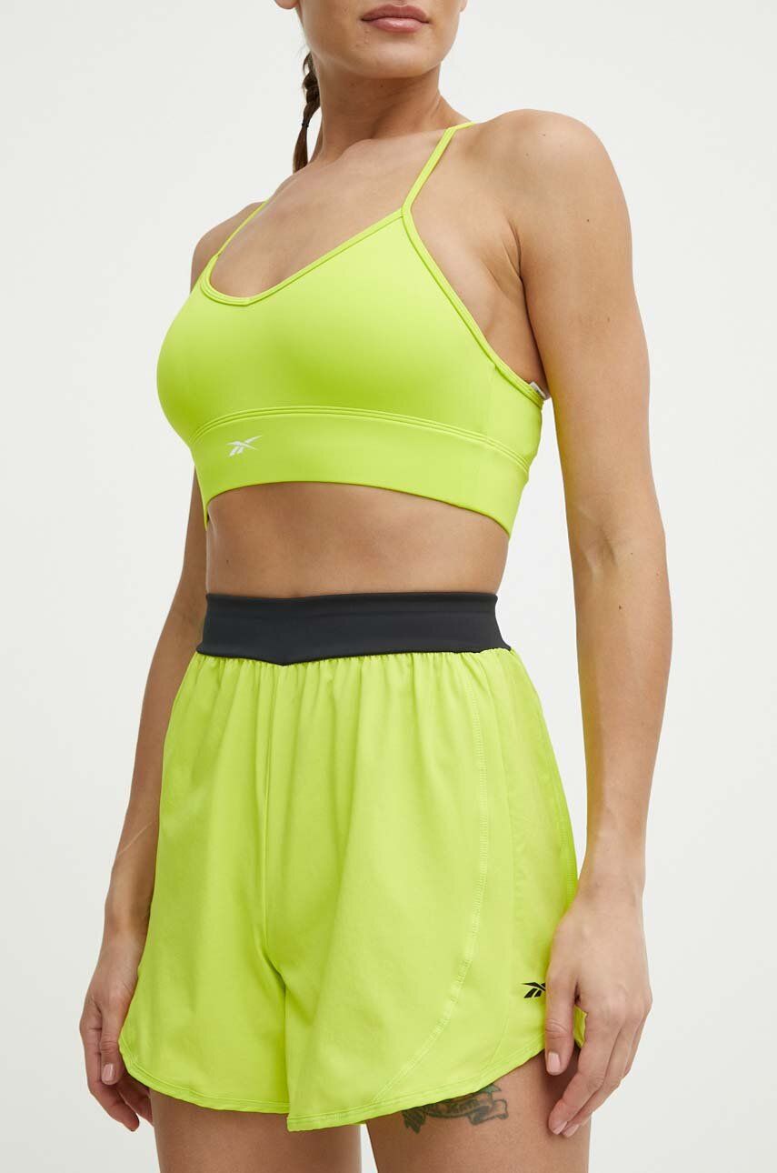 E-shop Tréninkové šortky Reebok Lux zelená barva, hladké, high waist, 100076090