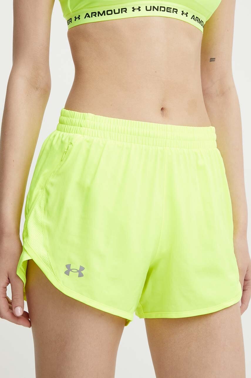 Under Armour pantaloni scurți de alergare Fly By culoarea galben, neted, high waist
