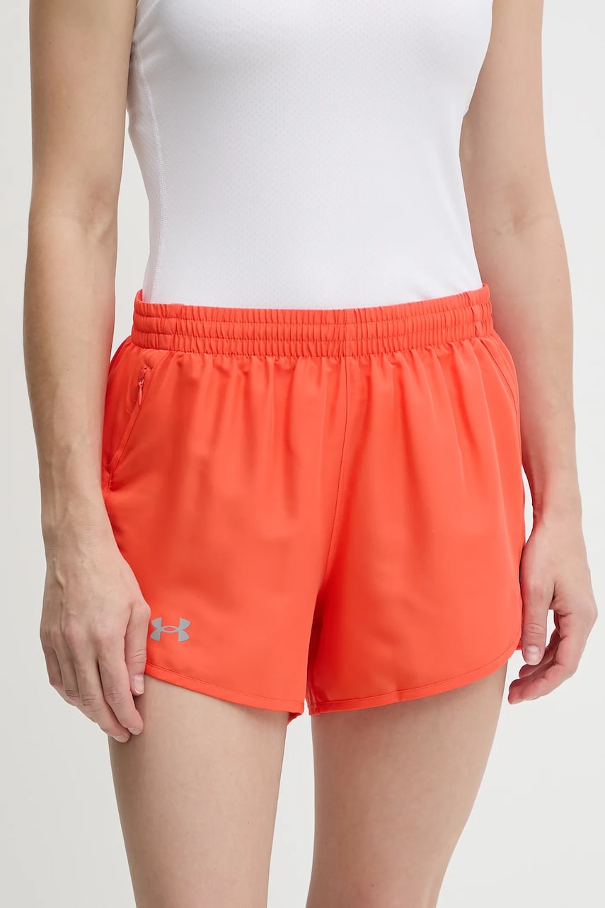 Under Armour pantaloni scurți de alergare Fly By culoarea galben, uni, high waist