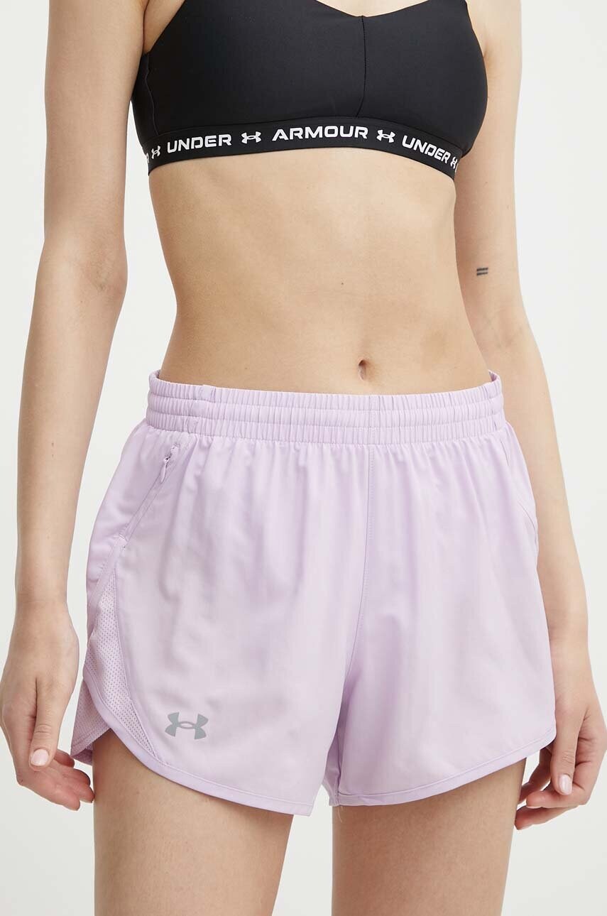 Under Armour pantaloni scurți de alergare Fly By culoarea violet, neted, high waist