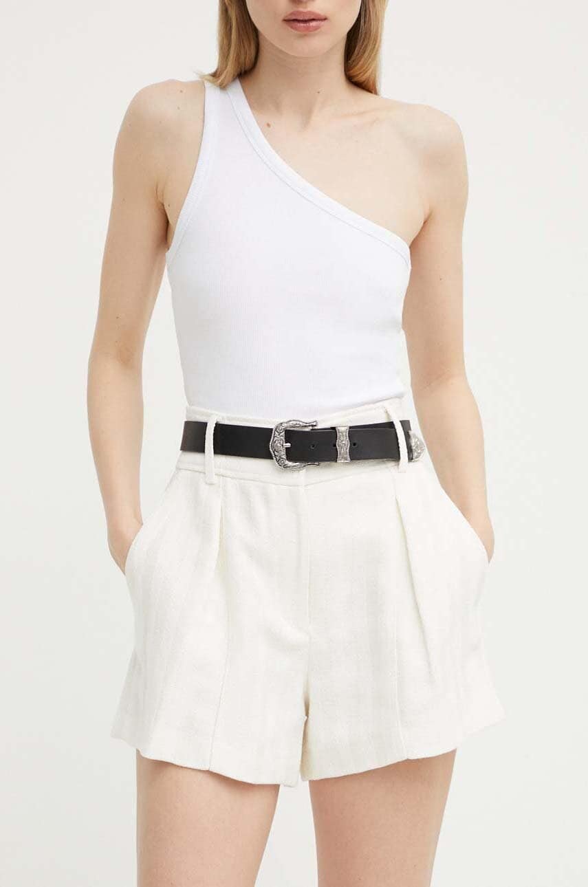 IRO pantaloni scurti femei, culoarea bej, neted, high waist