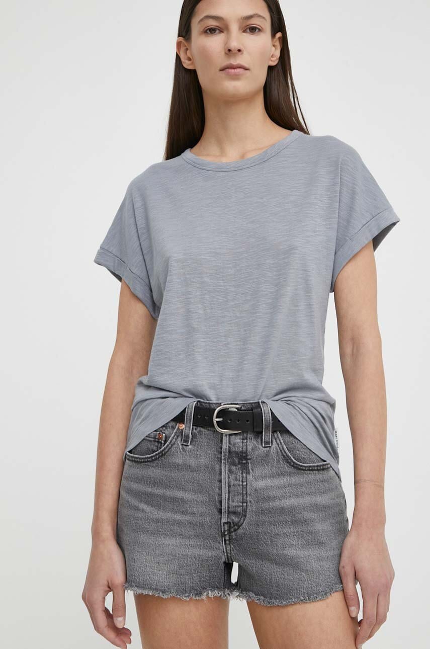 Levi's pantaloni scurti jeans femei, culoarea gri, neted, high waist Levi's pantaloni scurti jeans femei, culoarea gri, neted, high waist