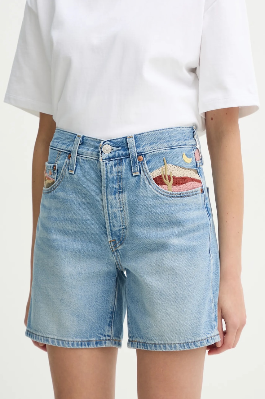 Levi\'s pantaloni scurti jeans femei, neted, high waist