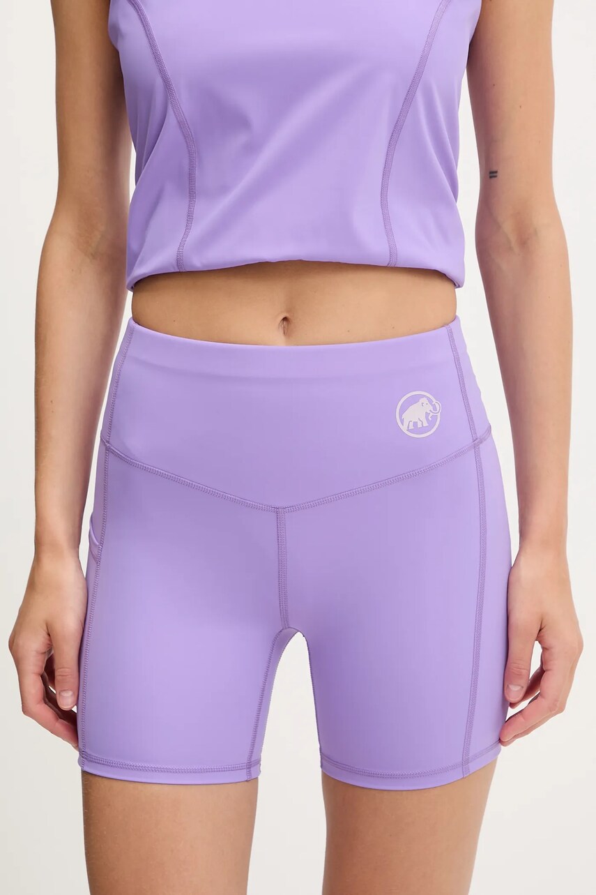 Mammut pantaloni scurți sport Massone culoarea verde, uni, high waist