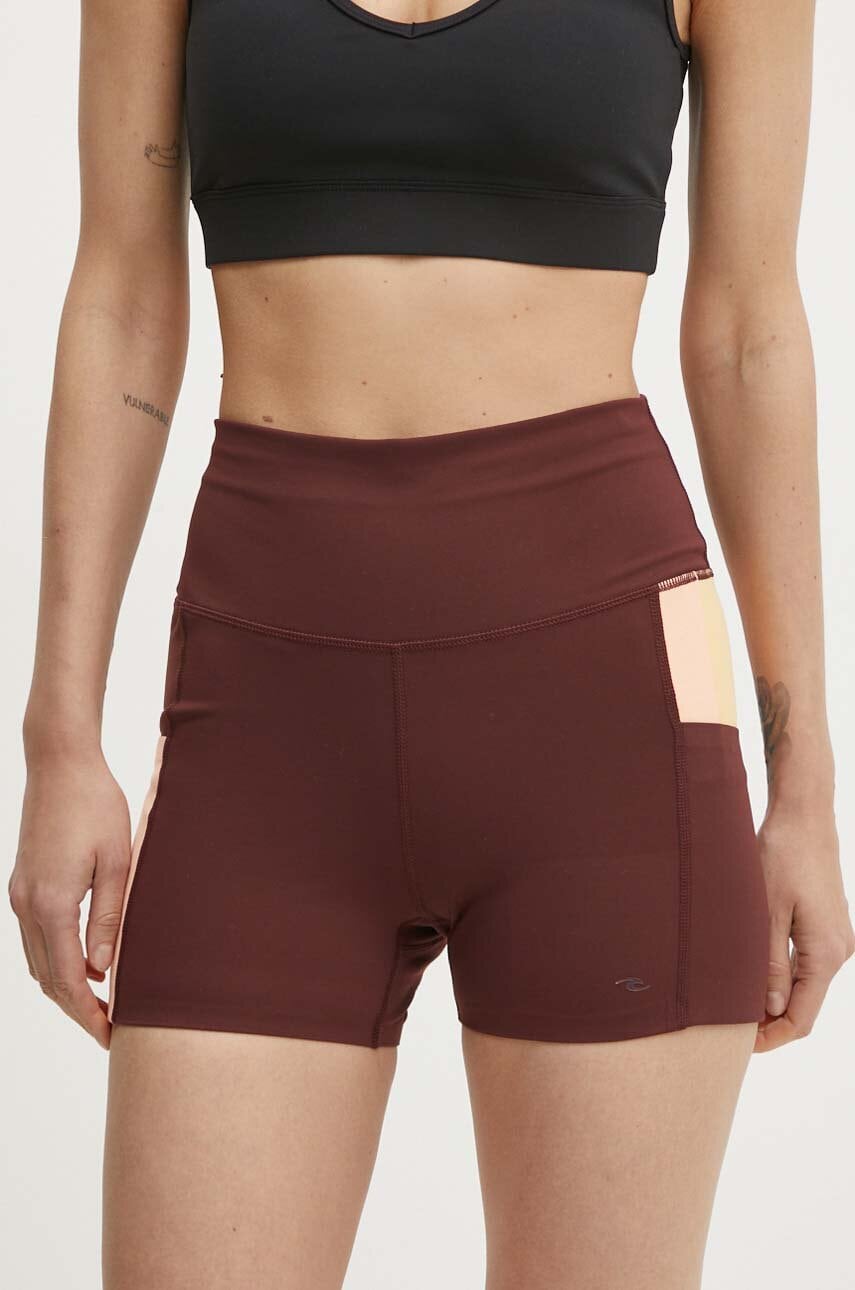 Rip Curl pantaloni scurti sport Revival femei, culoarea bordo, modelator, high waist Rip Curl pantaloni scurti sport Revival femei, culoarea bordo, modelator, high waist