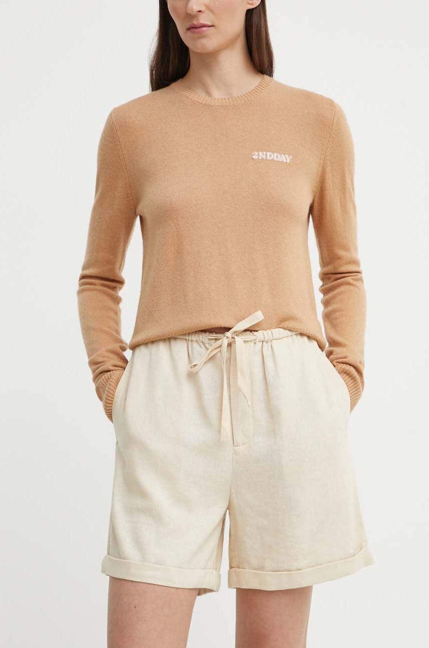 By Malene Birger pantaloni scurti din in culoarea bej, neted, high waist